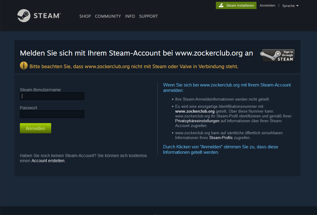 Mit Steam einloggen